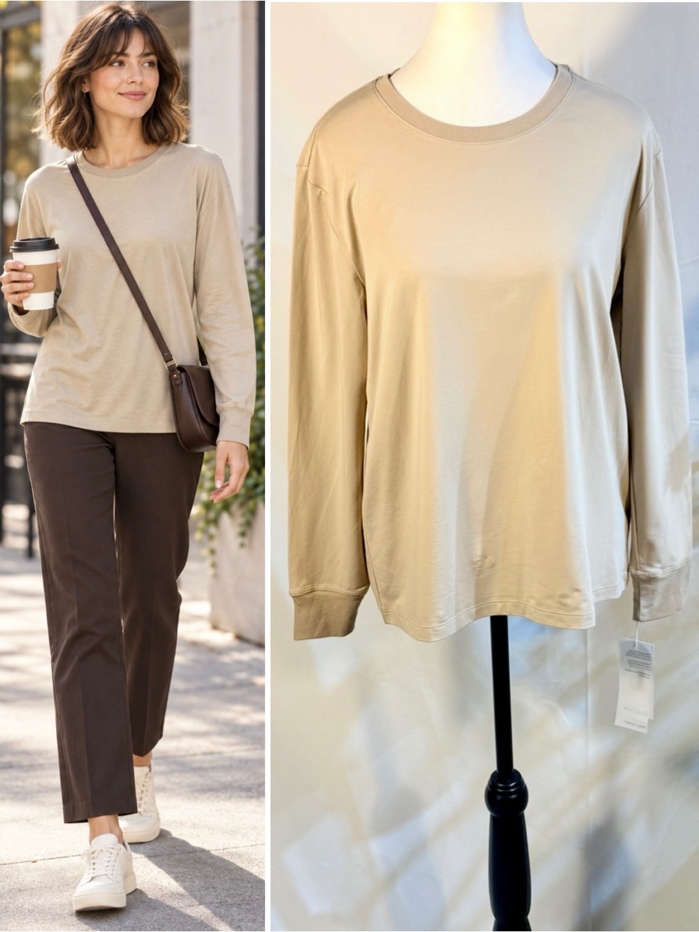 💥NWT Boody Classic Bamboo Cotton Long Sleeve T-Shirt Stone Sz S🧡